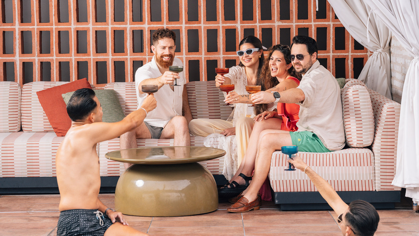 Wedding guests at the pool