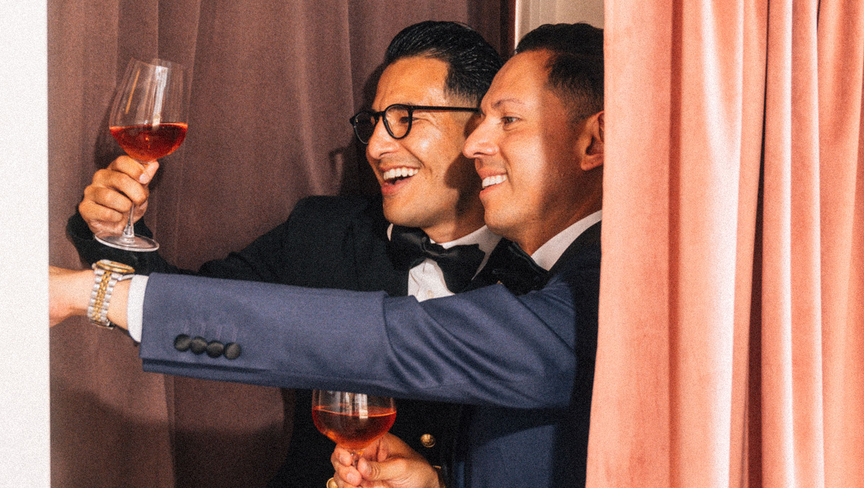 Wedding guests in photo booth