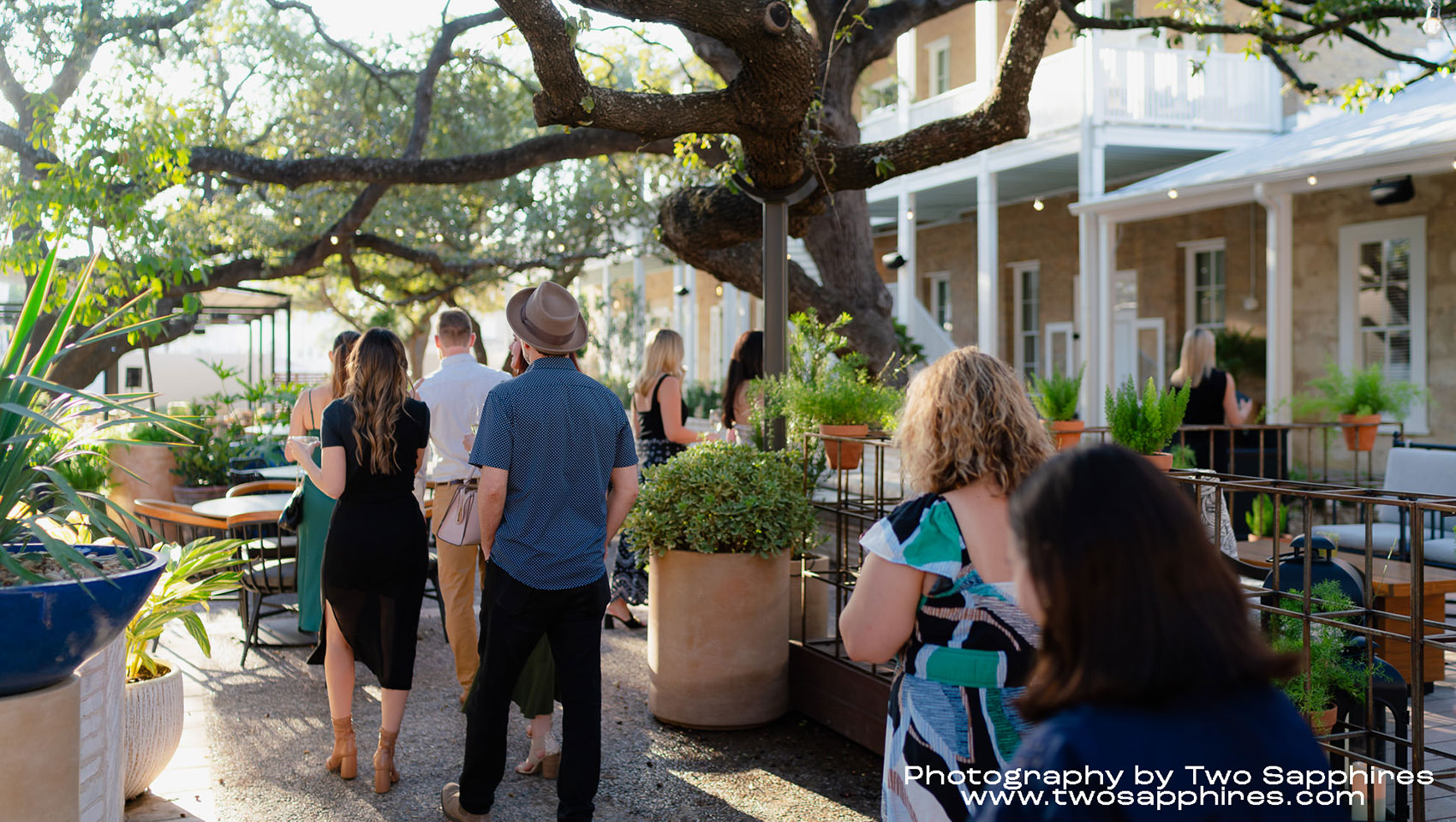 wedding guests gather