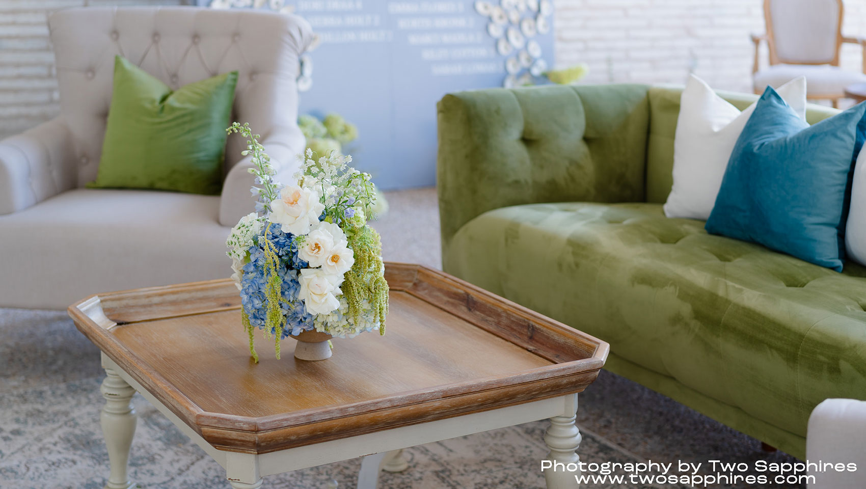 lounge seating with flowers
