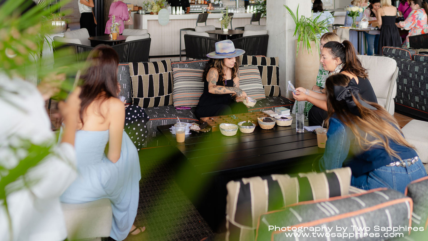 wedding guests gather