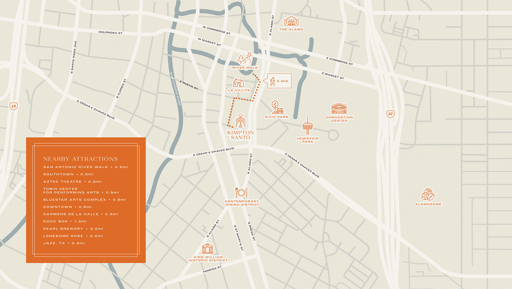graphic map of nearby attractions to hotel
